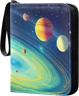 Solar System Painting Card Binder 4-Pocket, 400 Pockets PU Waterproof Zippered Collector Card Album with 50 Removable Sleeves for Trading, Game Cards