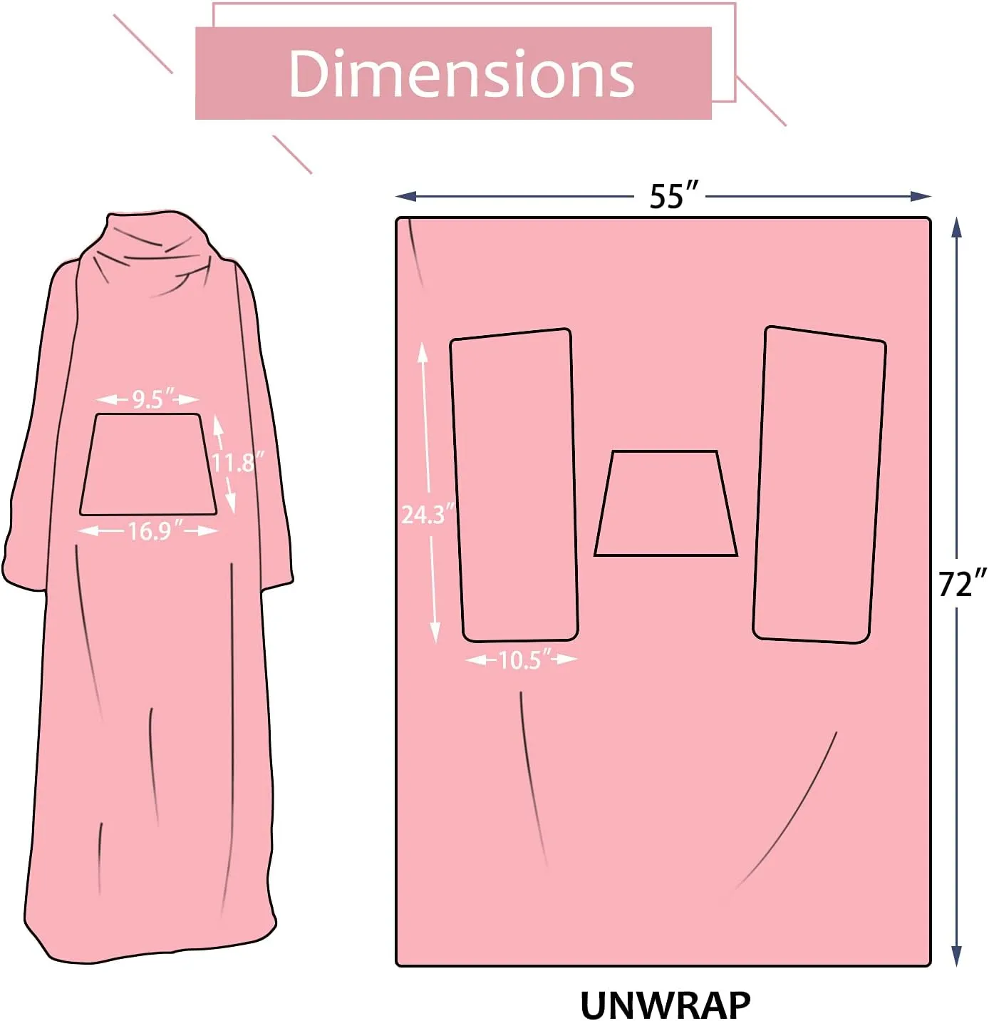 Solaris Wearable Blanket with Sleeves for Adults, Softness Comfort Warmth Fleece Gift for Women Men, Snuggy Body Throw TV Blanket for Home Office Lounge, Gift for Your Lover