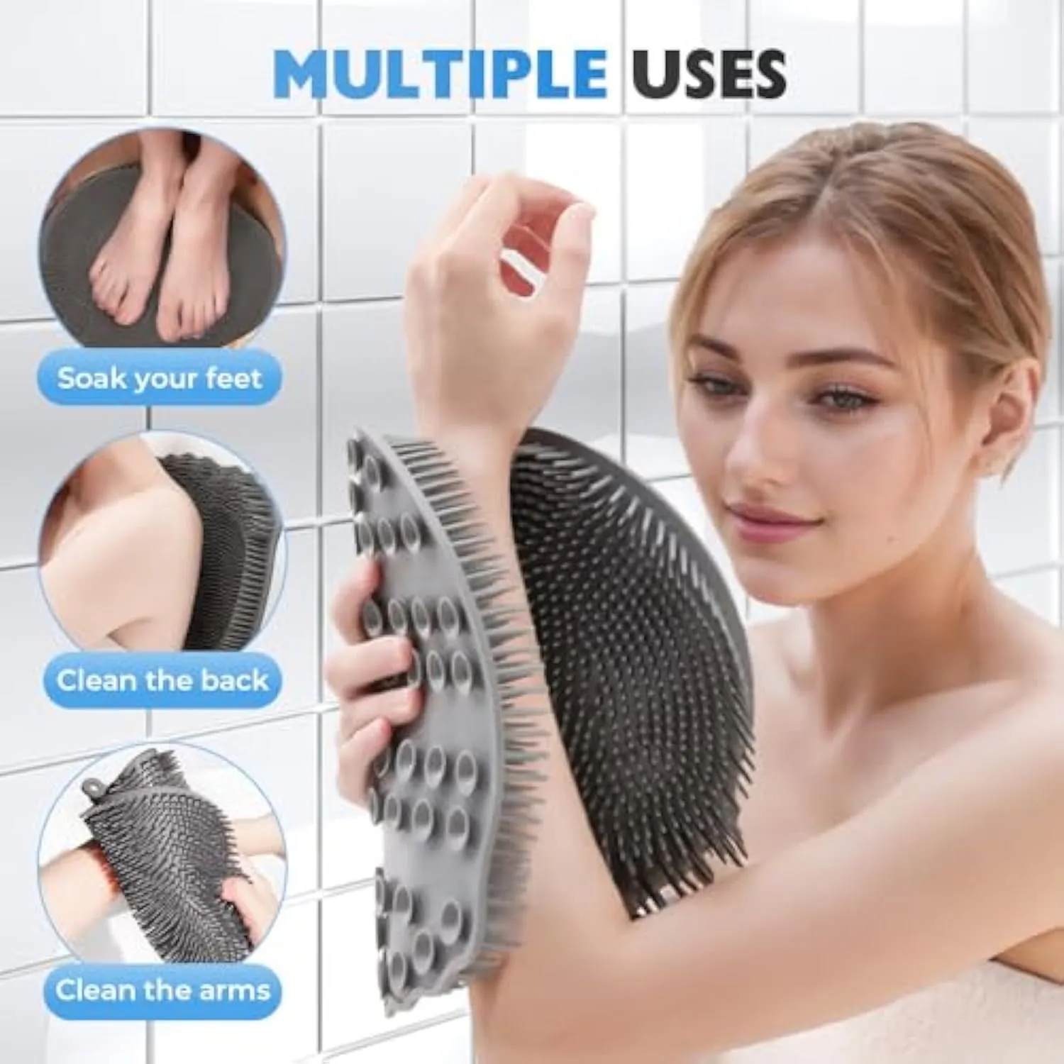 Solespa Hands-Free Silicone Foot Scrubber Mat, Shower Foot and Back Scrubber Massage Pad, Shower Wall Mounted Back Scrubber Massage Pad with Non-Slip Suction Cups, for Men/Women (2 C)