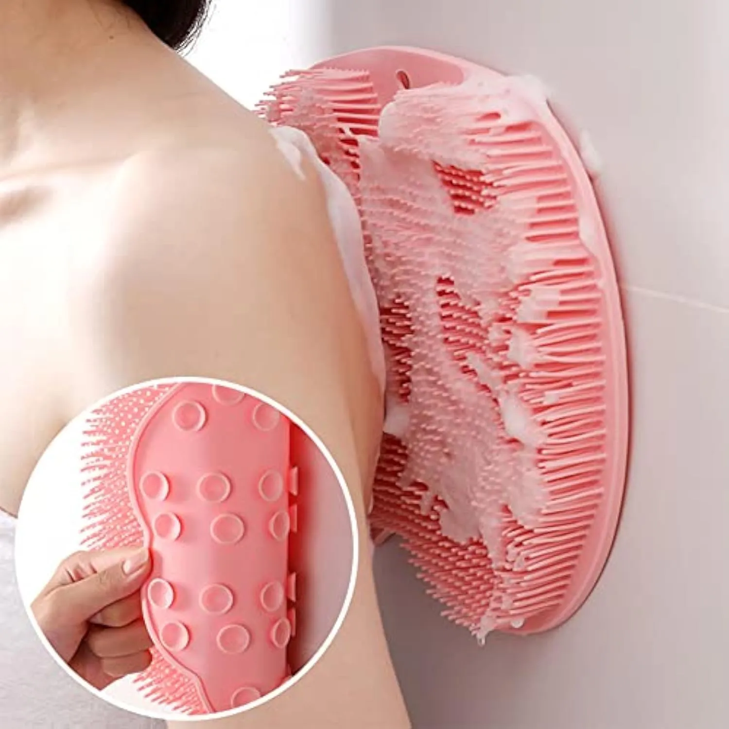 Solespa Hands-Free Silicone Foot Scrubber Mat, Shower Foot and Back Scrubber Massage Pad, Shower Wall Mounted Back Scrubber Massage Pad with Non-Slip Suction Cups, for Men/Women (2 C)