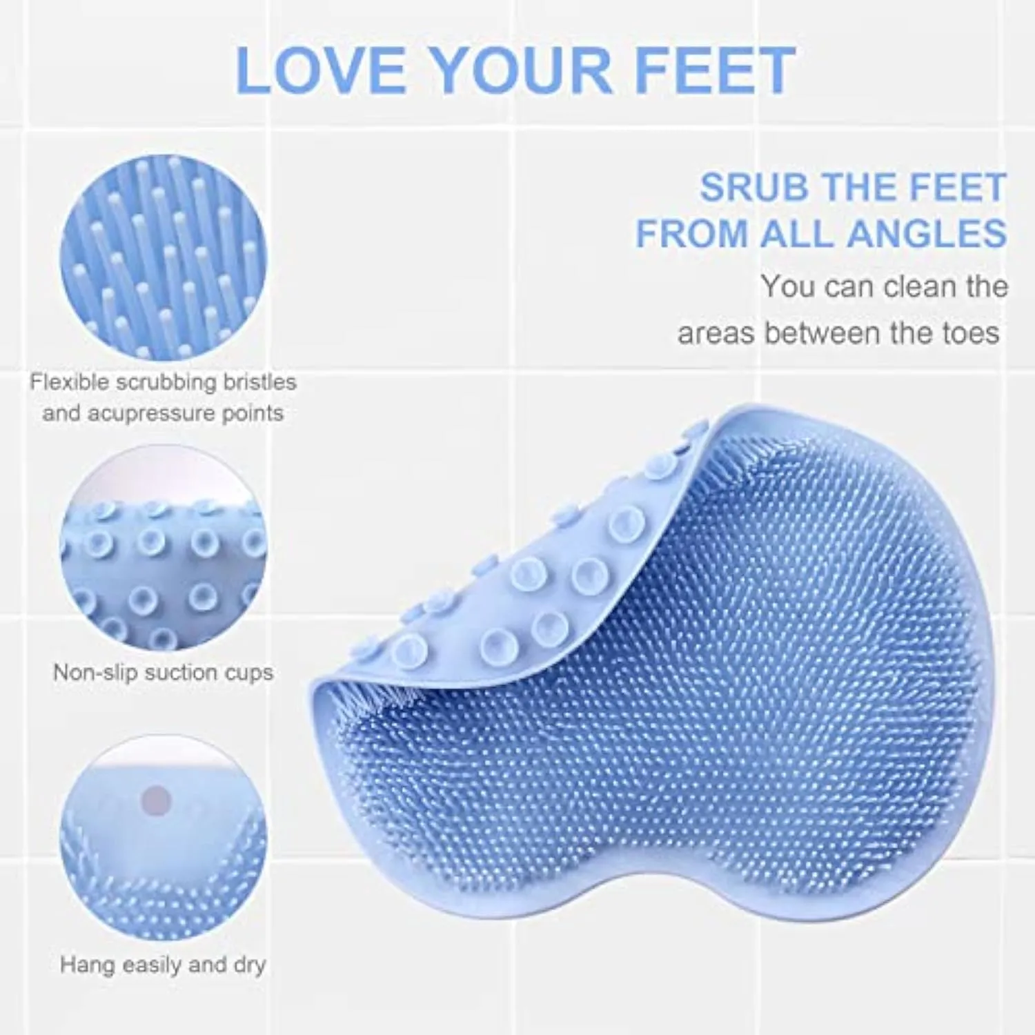 Solespa Hands-Free Silicone Foot Scrubber Mat, Shower Foot and Back Scrubber Massage Pad, Shower Wall Mounted Back Scrubber Massage Pad with Non-Slip Suction Cups, for Men/Women (2 C)