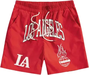 SOLY HUX Men's Drawstring Waist Athletic Shorts Workout Basketball Shorts Summer Printed Track Shorts