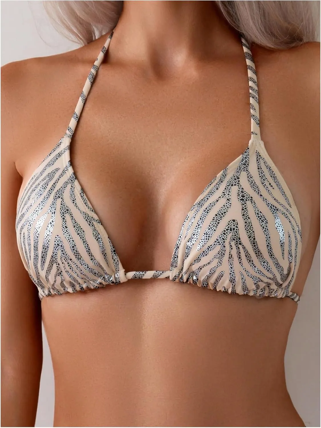 SOLY HUX Women's Zebra Print Halter Swimsuit Tie Back High Cut Bikini Set 2 Piece Bathing Suit
