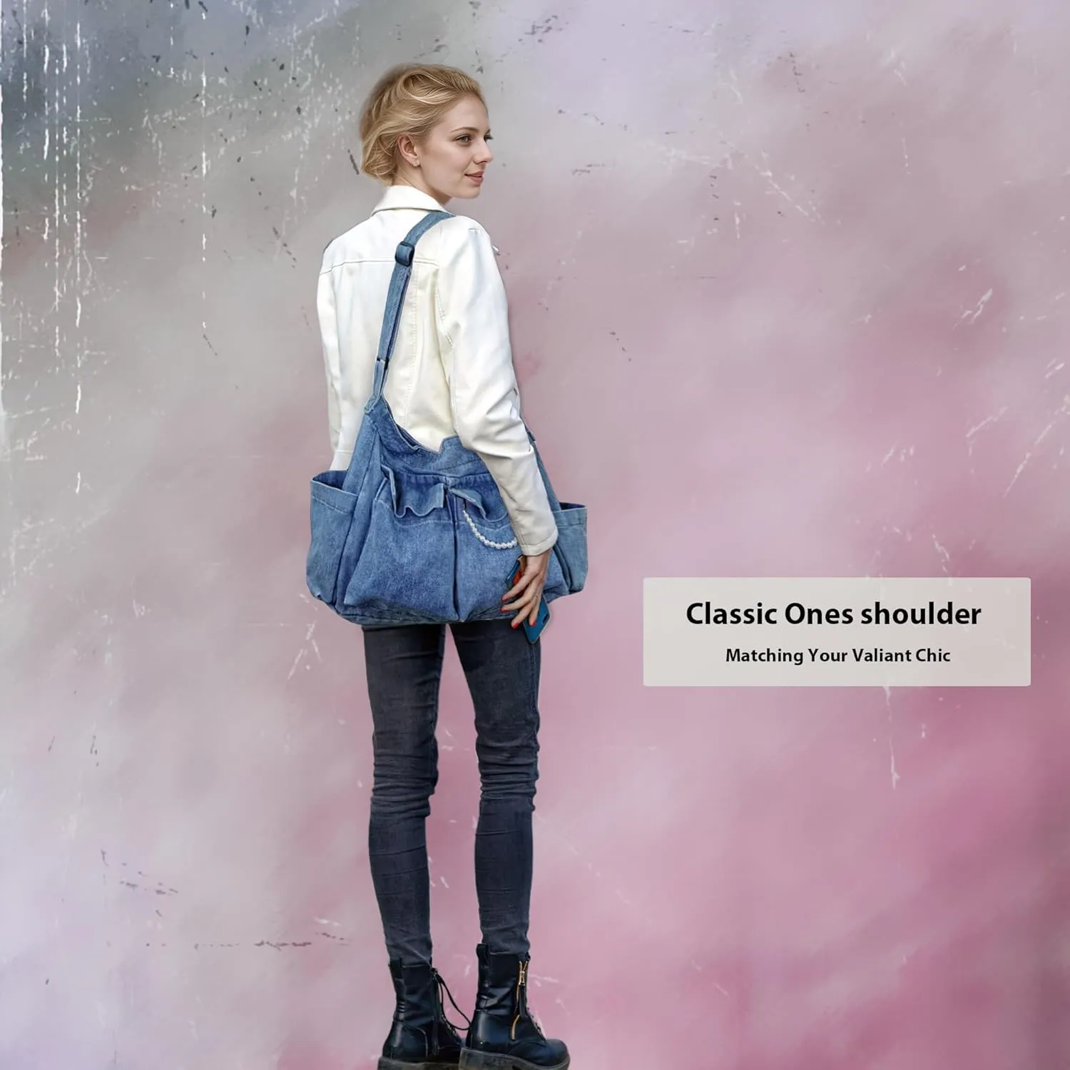 SoonerCozer Women's Stylish Large Denim Crossbody Messenger Bag for School Spacious Jean Shoulder Purse Tote Hobo Bag