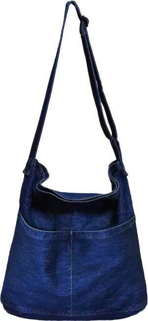 SoonerCozer Women's Stylish Large Denim Crossbody Messenger Bag for School Spacious Jean Shoulder Purse Tote Hobo Bag