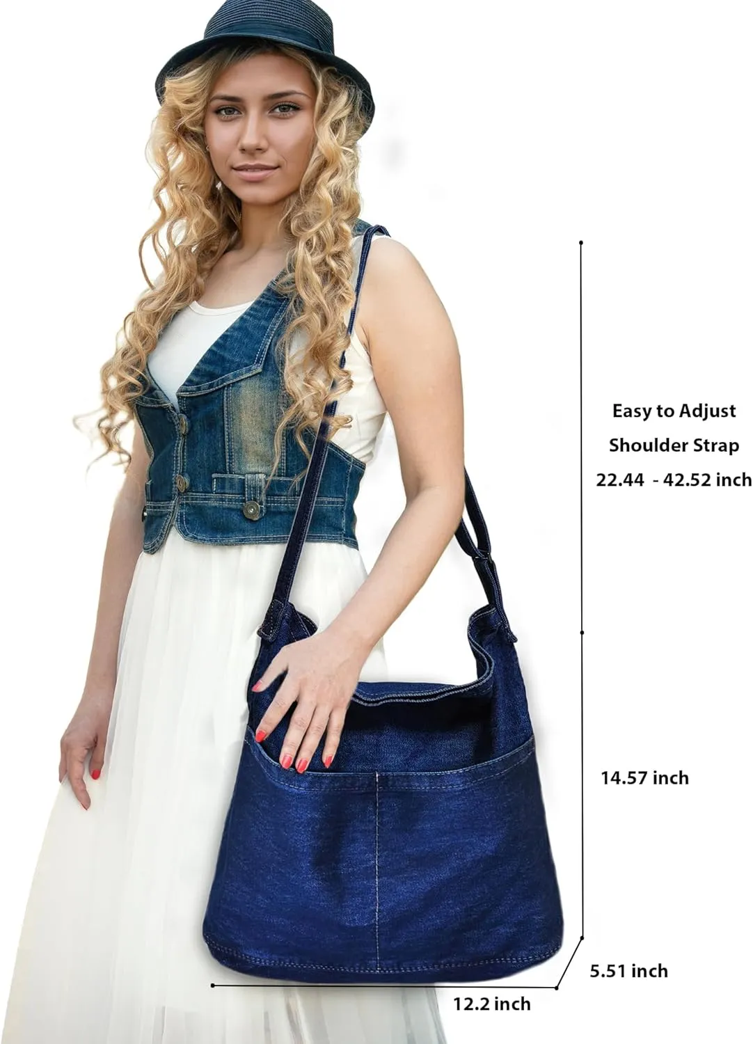 SoonerCozer Women's Stylish Large Denim Crossbody Messenger Bag for School Spacious Jean Shoulder Purse Tote Hobo Bag