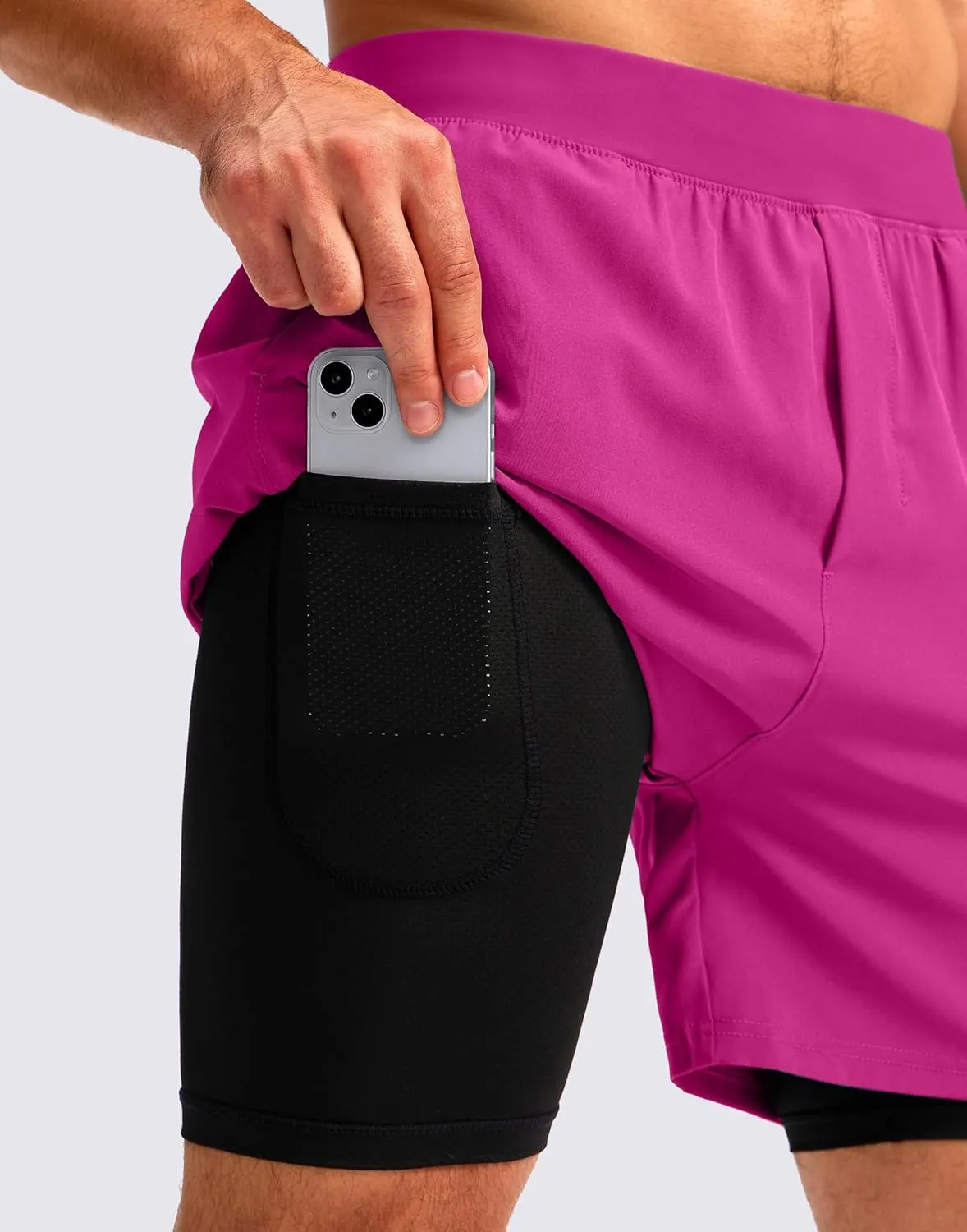 Soothfeel Men's 2 in 1 Running Shorts with 4 Pockets 5 Inch Quick Dry Gym Active Workout Athletic Shorts for Men with Liner