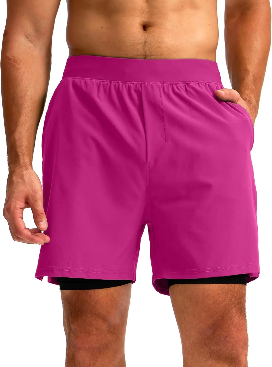 Soothfeel Men's 2 in 1 Running Shorts with 4 Pockets 5 Inch Quick Dry Gym Active Workout Athletic Shorts for Men with Liner