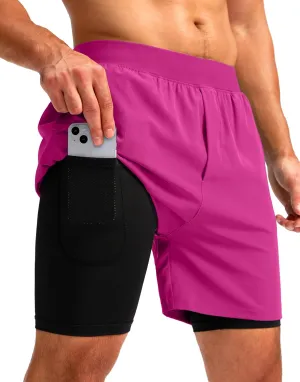 Soothfeel Men's 2 in 1 Running Shorts with 4 Pockets 5 Inch Quick Dry Gym Active Workout Athletic Shorts for Men with Liner