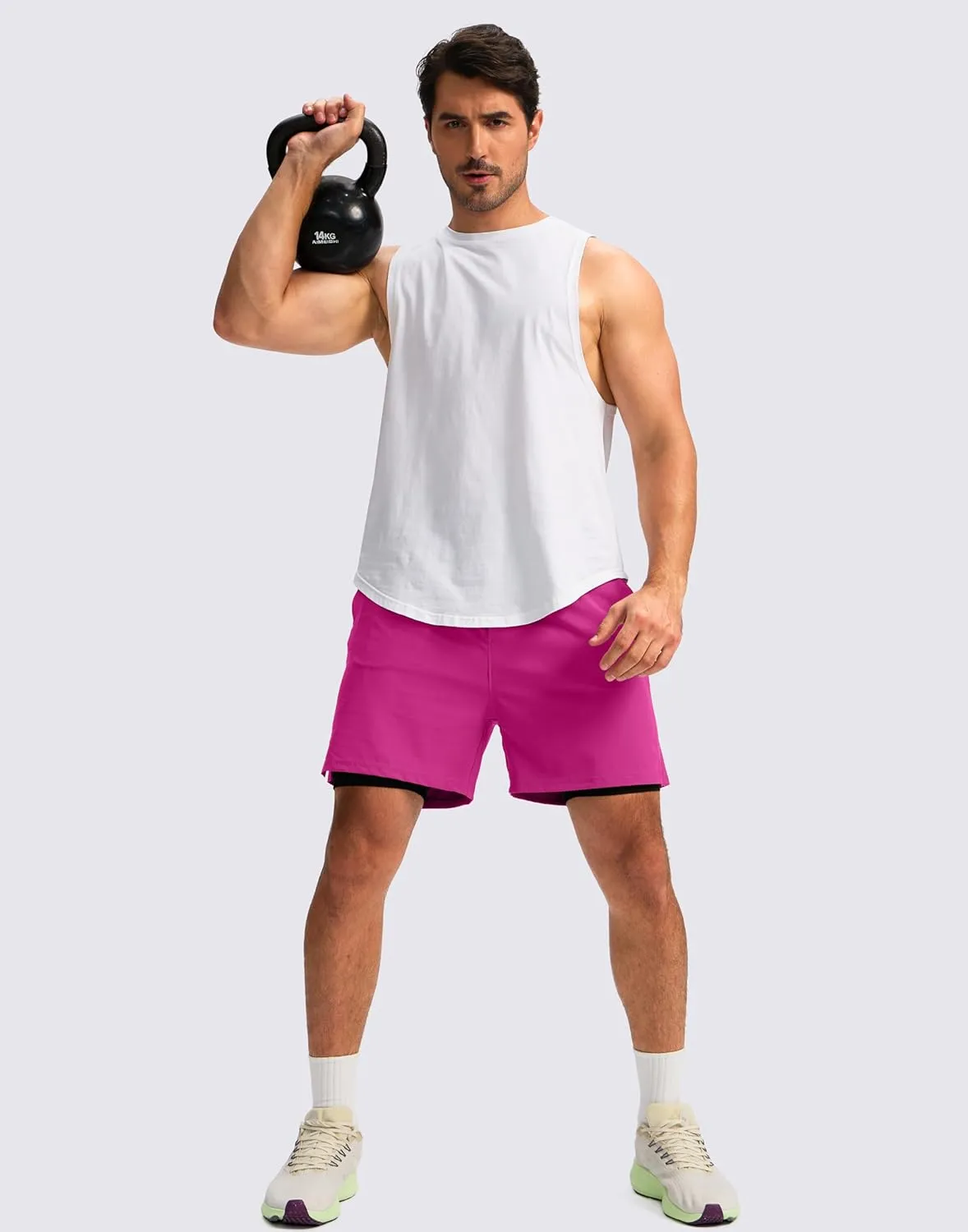 Soothfeel Men's 2 in 1 Running Shorts with 4 Pockets 5 Inch Quick Dry Gym Active Workout Athletic Shorts for Men with Liner