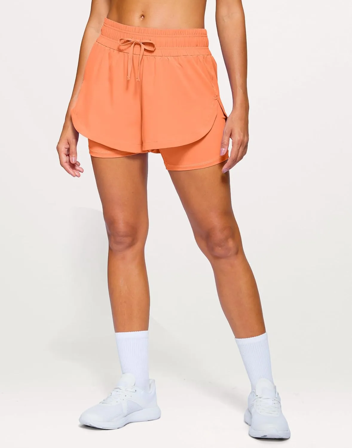 Soothfeel Women's 2 in 1 Running Shorts 5" Athletic Shorts High Waisted Workout Gym Tennis Exercise Shorts with Liner Pocket