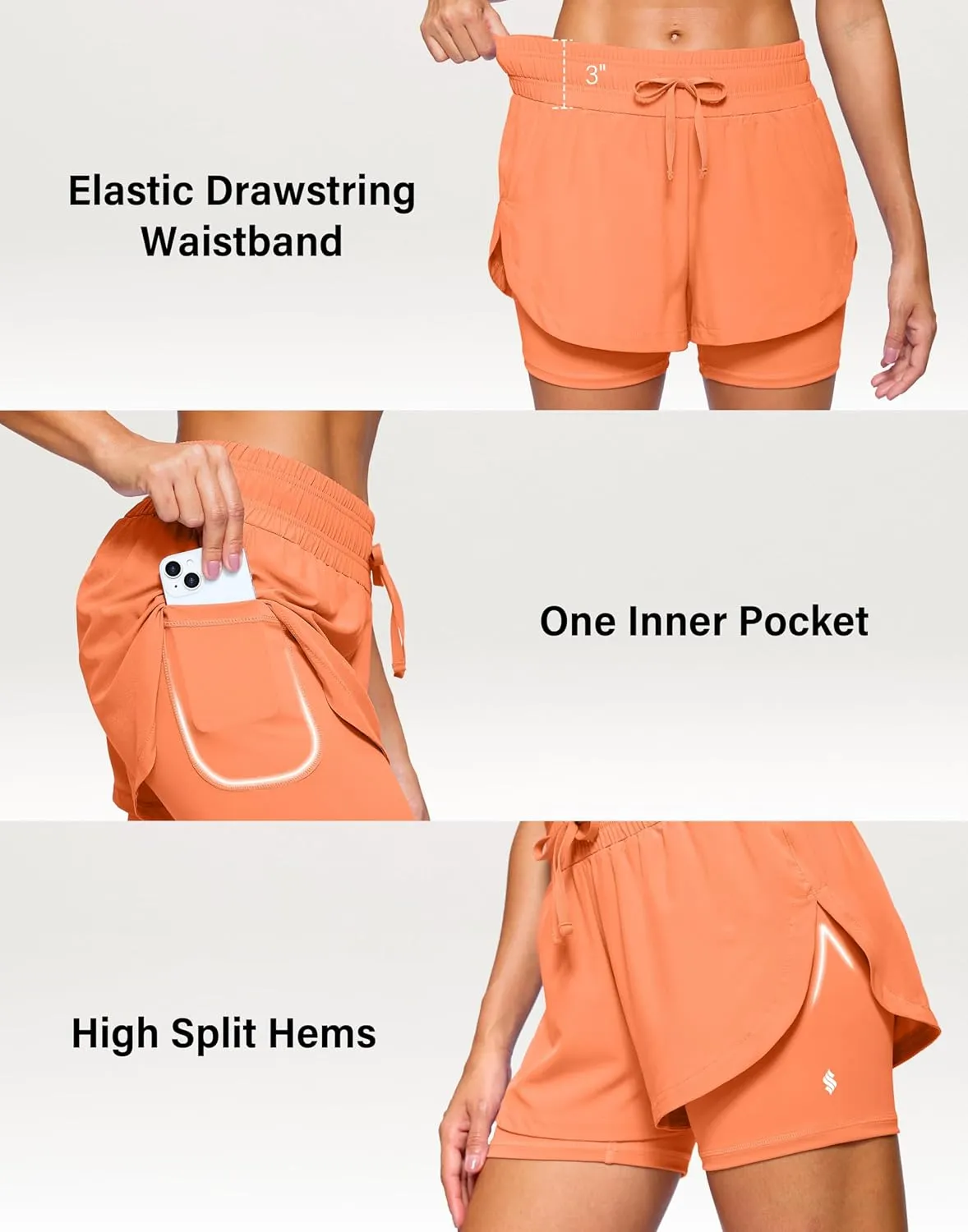 Soothfeel Women's 2 in 1 Running Shorts 5" Athletic Shorts High Waisted Workout Gym Tennis Exercise Shorts with Liner Pocket