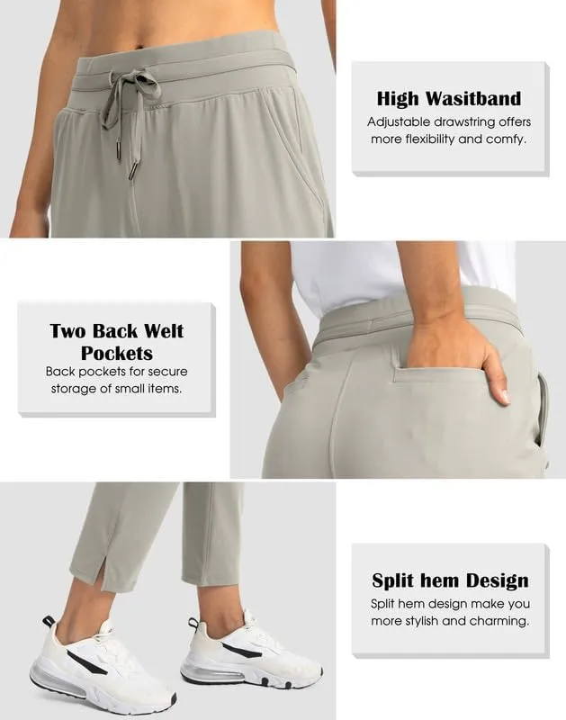 Soothfeel Women's Pants with 4 Pockets 7/8 Stretch High Waisted Sweatpants Travel Athletic Work Golf Pants for Women