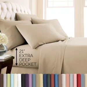 Southshore Fine Living, Inc. 7-Piece Split King Sheets Sets for Adjustable Bed, 21-Inch Extra Deep Pocket King Sheets, Deep Pocket Fitted Sheet, Flat Sheet, Beige Pillow Cases, Tan Bedding, Soft Sand