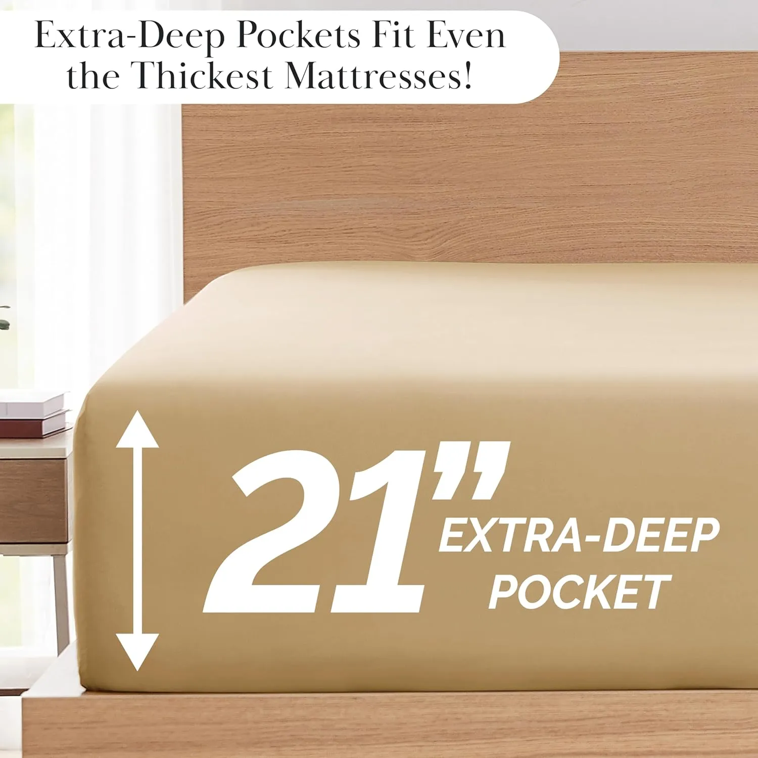 Southshore Fine Living, Inc. 7-Piece Split King Sheets Sets for Adjustable Bed, 21-Inch Extra Deep Pocket King Sheets, Deep Pocket Fitted Sheet, Flat Sheet, Beige Pillow Cases, Tan Bedding, Soft Sand