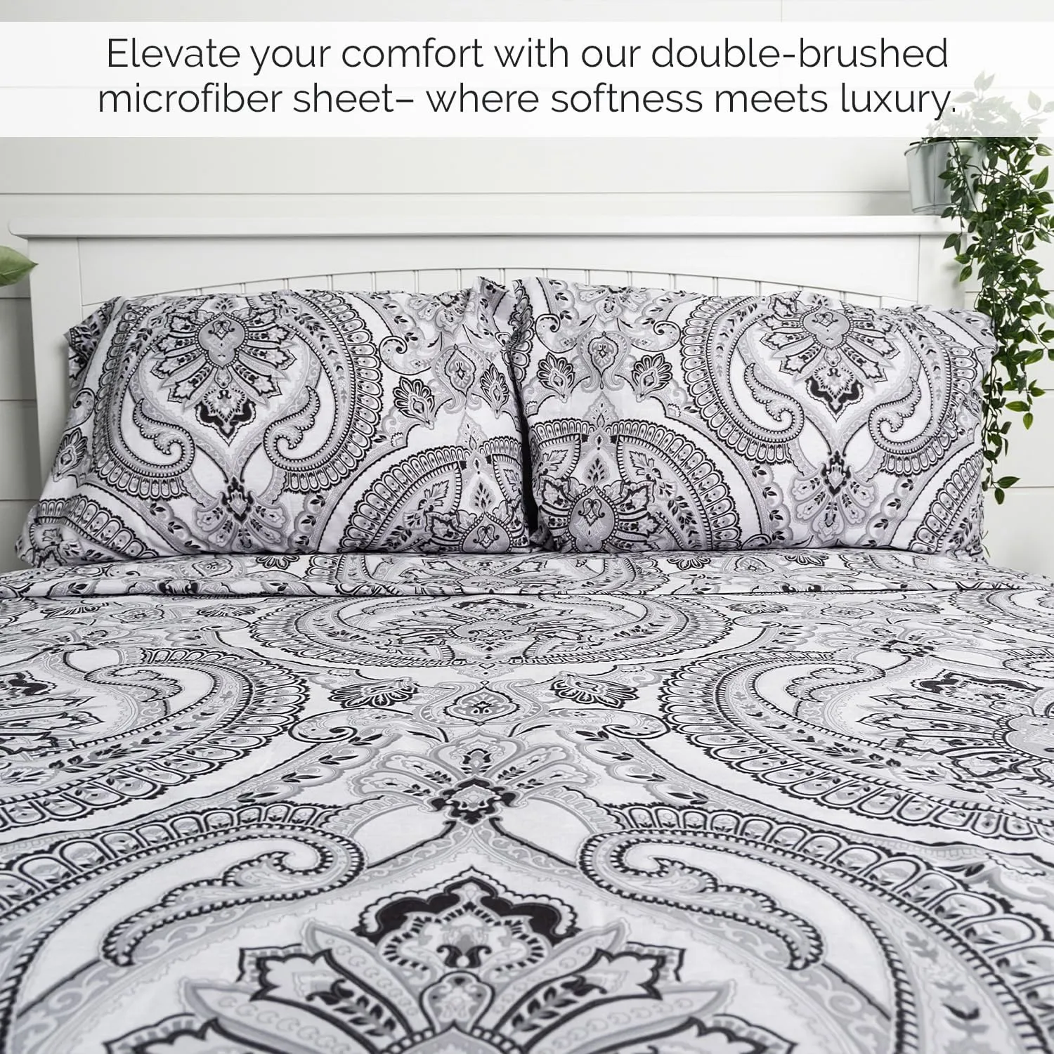 Southshore Fine Living, Inc. Pure Melody Collection, 4-Piece Premium Bedding Set, Black Flat Sheet, 14" Deep Pocket Full Size Fitted Sheet and Pillow Cases, Black Sheets, Microfiber Sheets