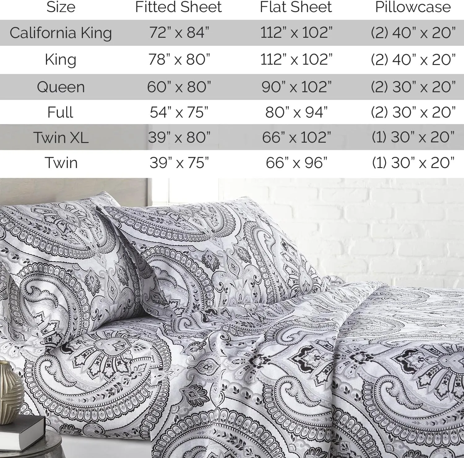 Southshore Fine Living, Inc. Pure Melody Collection, 4-Piece Premium Bedding Set, Black Flat Sheet, 14" Deep Pocket Full Size Fitted Sheet and Pillow Cases, Black Sheets, Microfiber Sheets