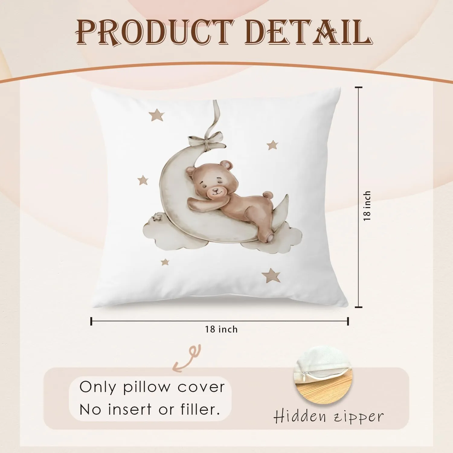 SPBL&L Baby Bear Pillow Covers 18x18, Bear Nursery Decor, Woodland Animals Nursery Decor for Boys Girls, Cute Baby Bear Moon Decorative Pillow Covers for Toddler Kids Room Playroom Nursery, Set of 2