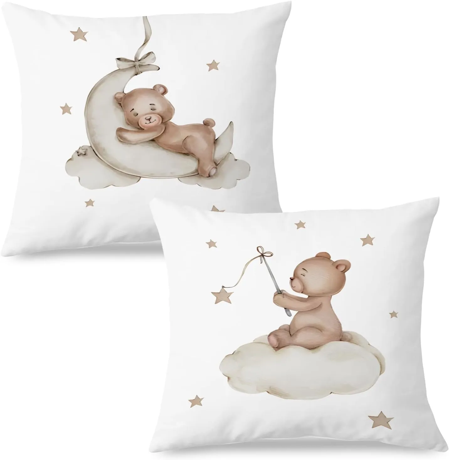 SPBL&L Baby Bear Pillow Covers 18x18, Bear Nursery Decor, Woodland Animals Nursery Decor for Boys Girls, Cute Baby Bear Moon Decorative Pillow Covers for Toddler Kids Room Playroom Nursery, Set of 2