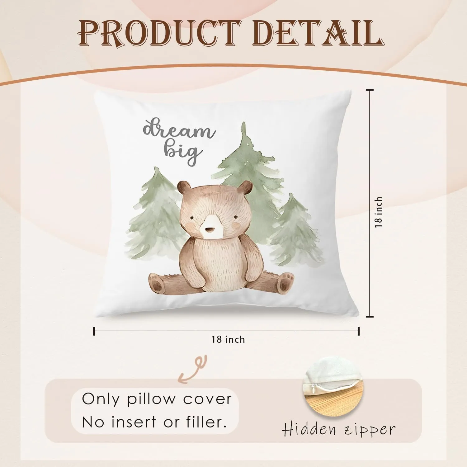 SPBL&L Woodland Animals Nursery Pillow Covers 18x18, Cute Baby Bear Fox Hedgehog Squirrel Decorative Pillow Covers for Nursery Kids Room Playroom Classroom Decor, Woodland Nursery Decor, Set of 4