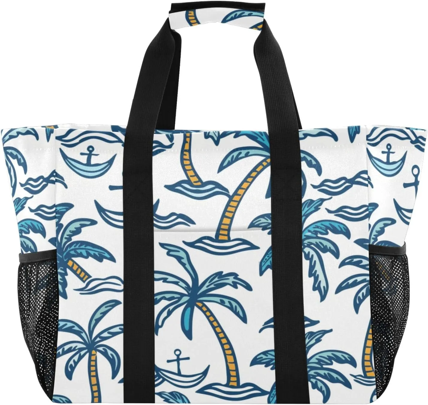 Spear and Palm Tree Reusable Grocery Bags Shopping Bags Kitchen Travel Tote Bag Washable Beach Bag