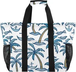 Spear and Palm Tree Reusable Grocery Bags Shopping Bags Kitchen Travel Tote Bag Washable Beach Bag