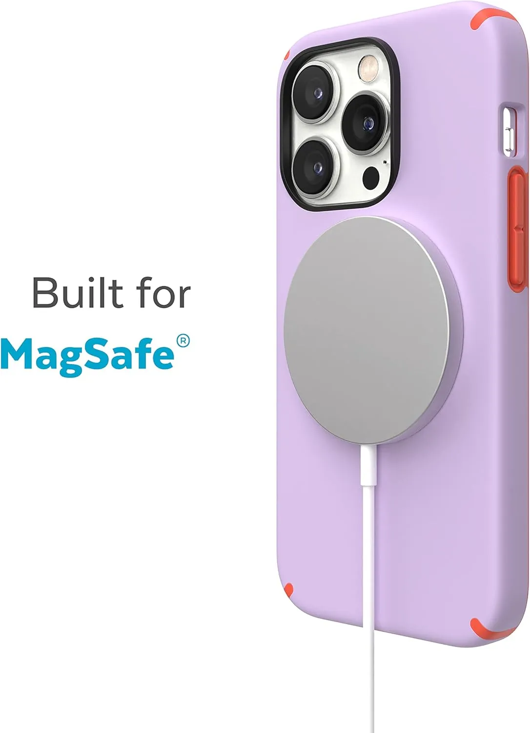 Speck iPhone 14 Pro Case - Built for MagSafe, Slim Phone Case with Drop Protection, Scratch Resistant - Soft Touch for 6.1 Inch iPhone 14 Pro - Dual Layer, Spring Purple, Energy Red CandyShell Pro