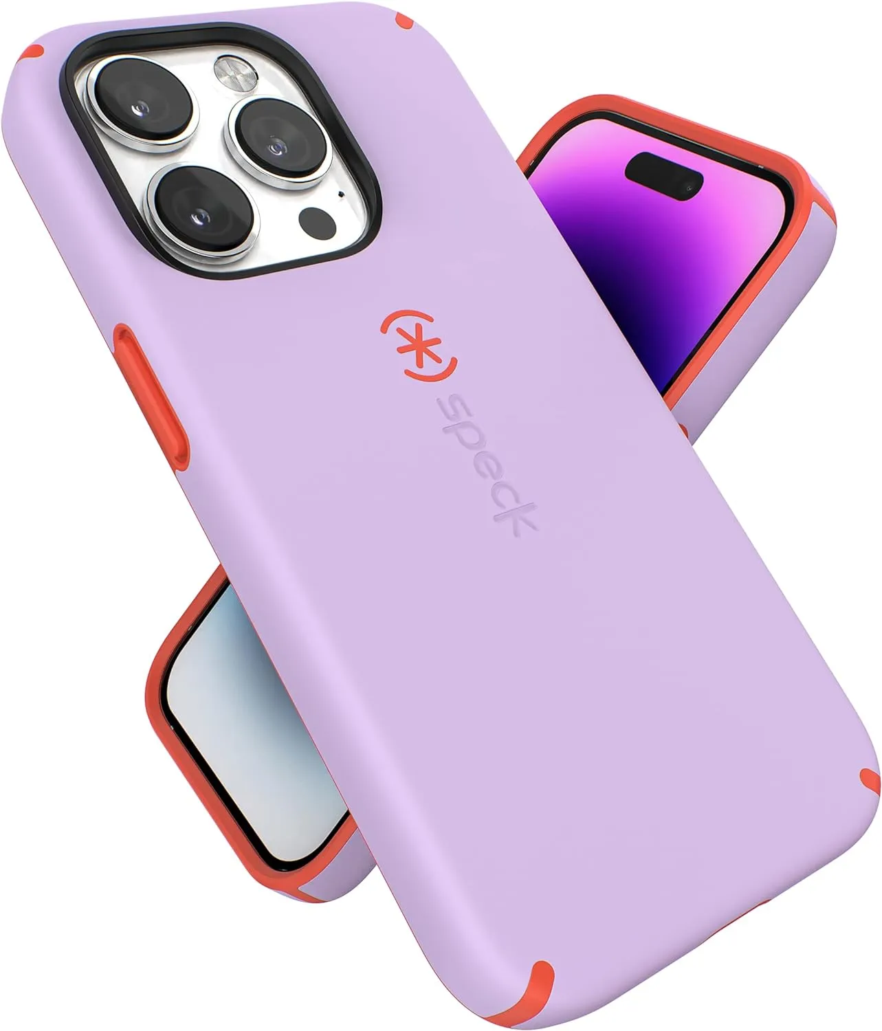 Speck iPhone 14 Pro Case - Built for MagSafe, Slim Phone Case with Drop Protection, Scratch Resistant - Soft Touch for 6.1 Inch iPhone 14 Pro - Dual Layer, Spring Purple, Energy Red CandyShell Pro