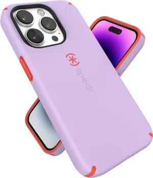 Speck iPhone 14 Pro Case - Built for MagSafe, Slim Phone Case with Drop Protection, Scratch Resistant - Soft Touch for 6.1 Inch iPhone 14 Pro - Dual Layer, Spring Purple, Energy Red CandyShell Pro