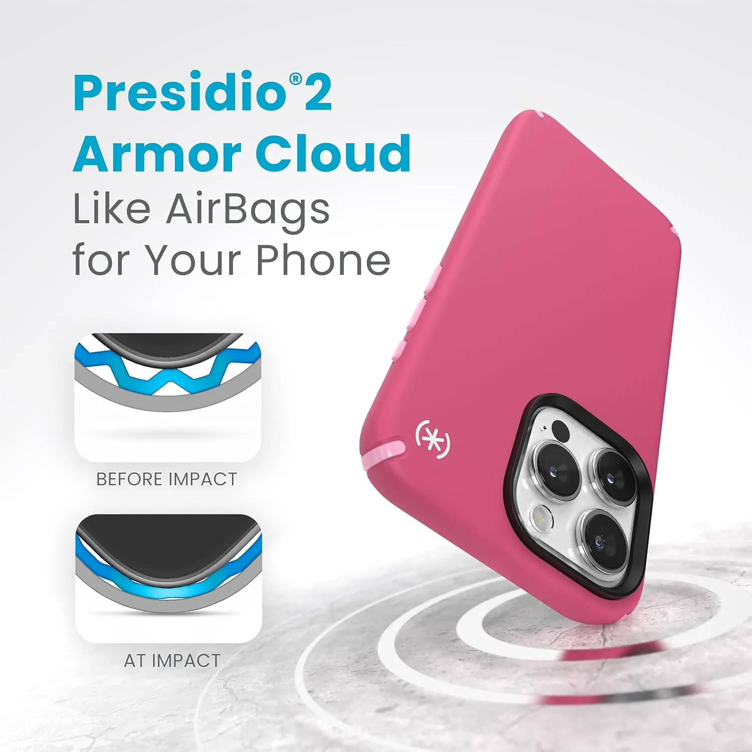 Speck iPhone 15 Pro Max Case - Built for MagSafe, Drop Protection - Scratch Resistant, Soft Touch, 6.7 Inch Phone Case - Presidio2 Pro Digital Pink/Blossom Pink/White