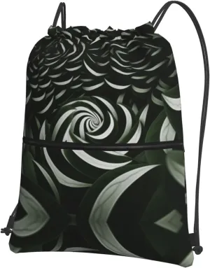 Spiral shaped shrubs Water-Resistant Zipper Drawstring Backpack for Gym/Yoga/Travel - Lightweight Foldable 15.3x18 Sports Bag w/Multiple Pockets