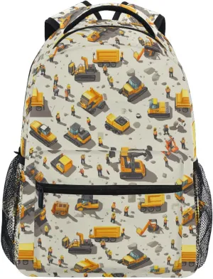 Sport Backpack for Women Men Waterproof Personal Backpack with Chest Strap for College Work Construction Scene Concrete Mixer Truck Bulldozer