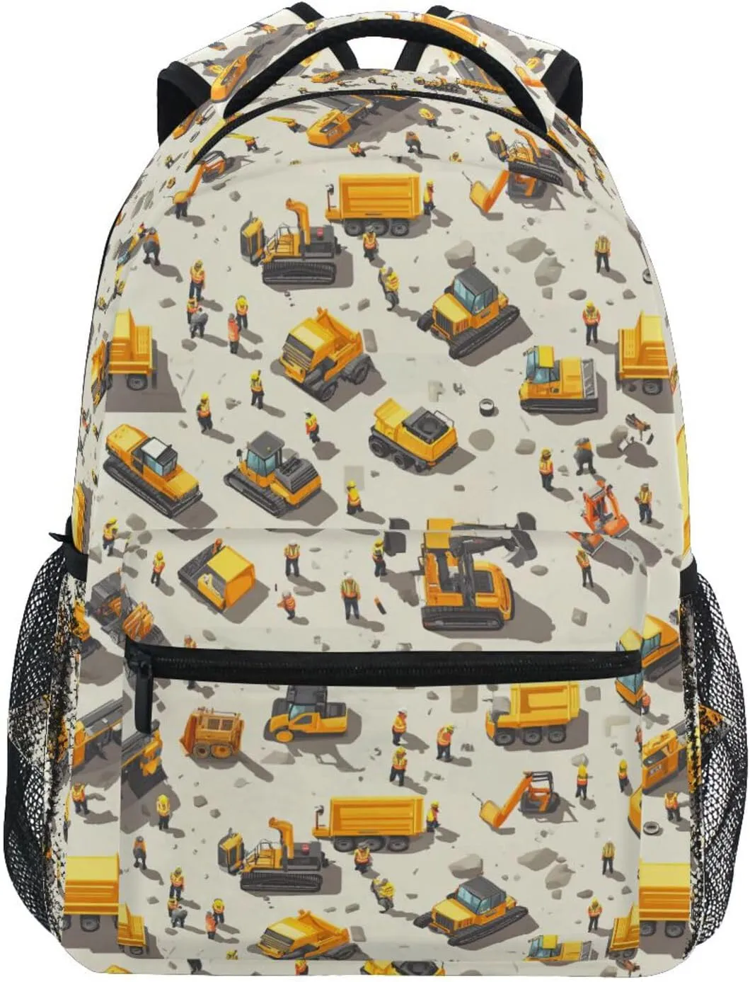 Sport Backpack for Women Men Waterproof Personal Backpack with Chest Strap for College Work Construction Scene Concrete Mixer Truck Bulldozer
