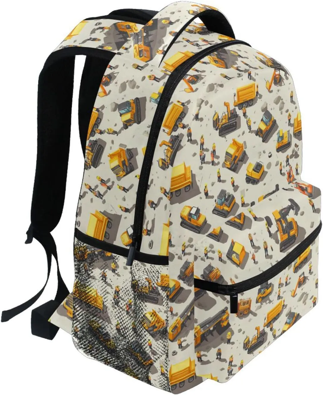 Sport Backpack for Women Men Waterproof Personal Backpack with Chest Strap for College Work Construction Scene Concrete Mixer Truck Bulldozer