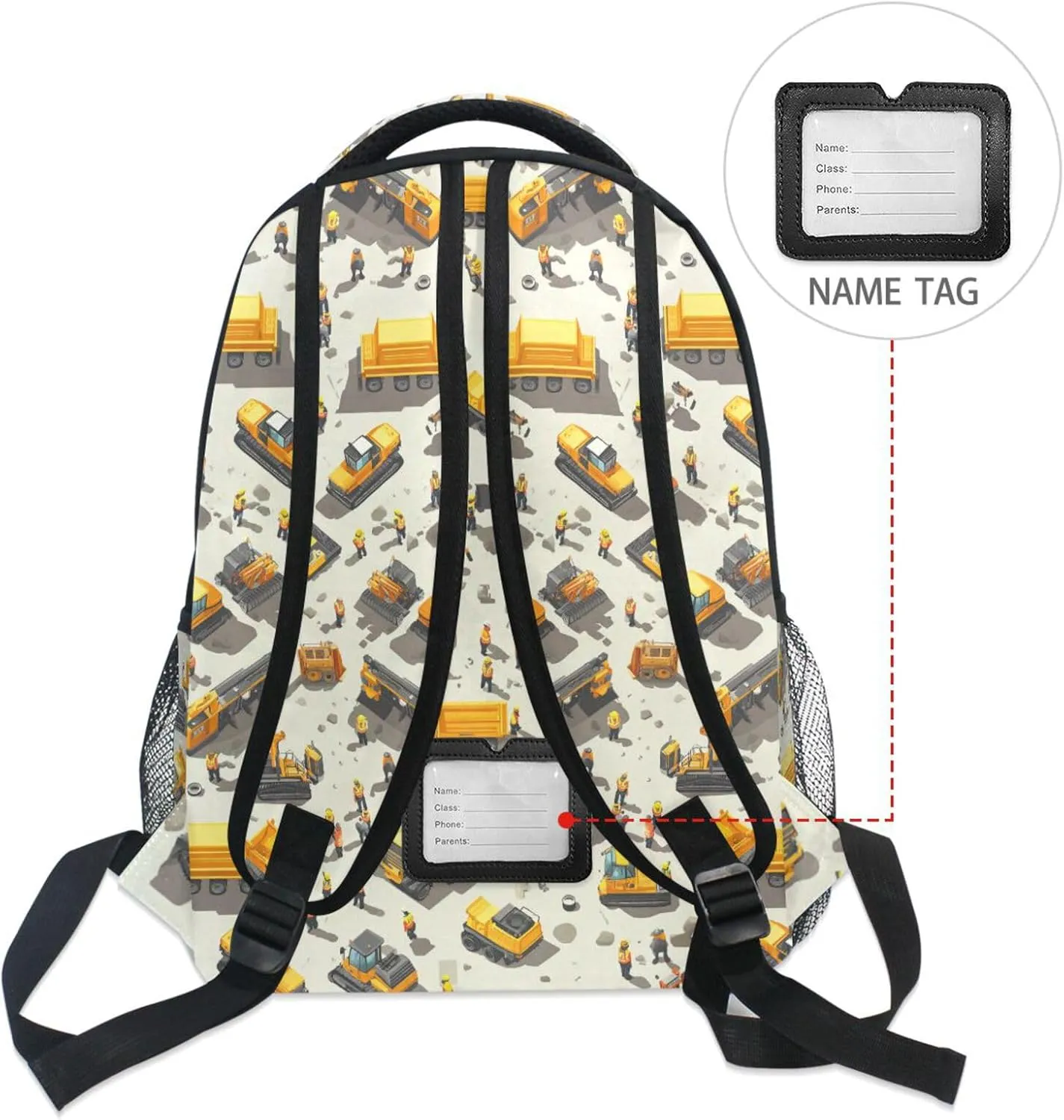 Sport Backpack for Women Men Waterproof Personal Backpack with Chest Strap for College Work Construction Scene Concrete Mixer Truck Bulldozer