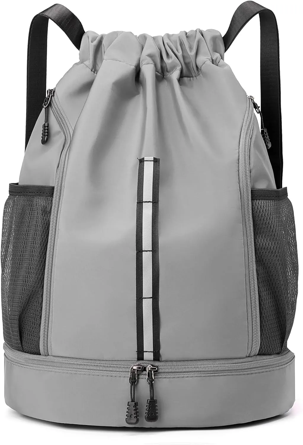 Sport Gym Bag Water Resistant Drawstring Backpack for Men Women with Shoes Compartment (Grey)