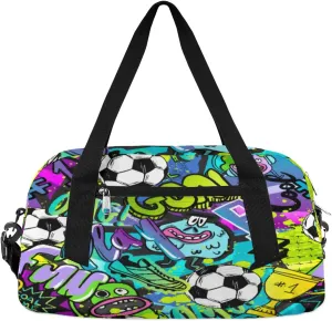 Sports Aliens Football Kids Duffle Bag for Boys Girls Overnight Travel Bag Kids Duffel Bags Ballet Weekender Bag for School Gym Sport Sleepover Carry On Bag