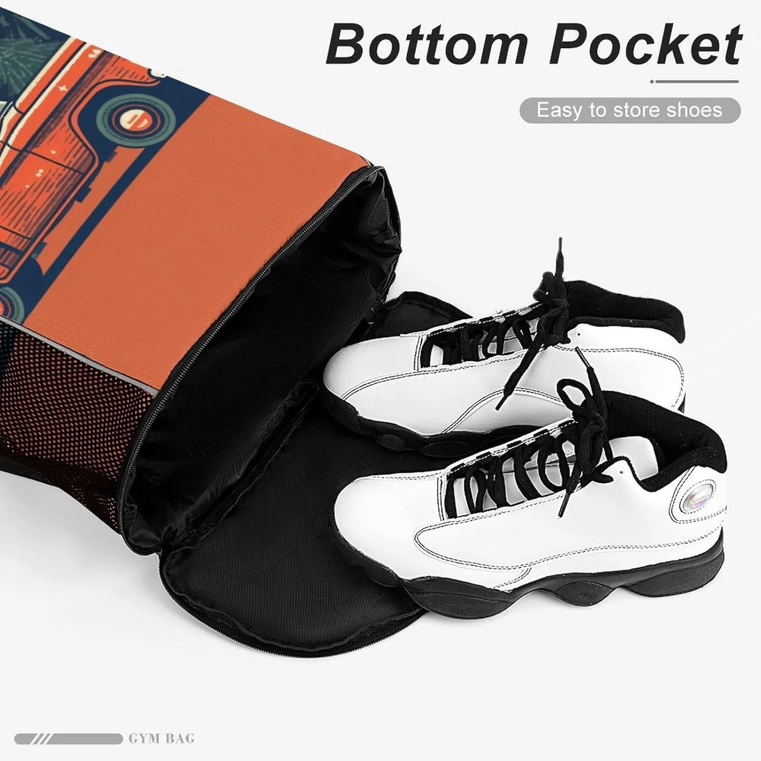 Sports Drawstring Backpack Lightweight Small Gym Bag Red Pickup Truck Carrying Gym Sackpack for Women Men