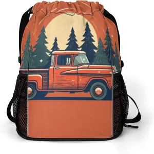 Sports Drawstring Backpack Lightweight Small Gym Bag Red Pickup Truck Carrying Gym Sackpack for Women Men
