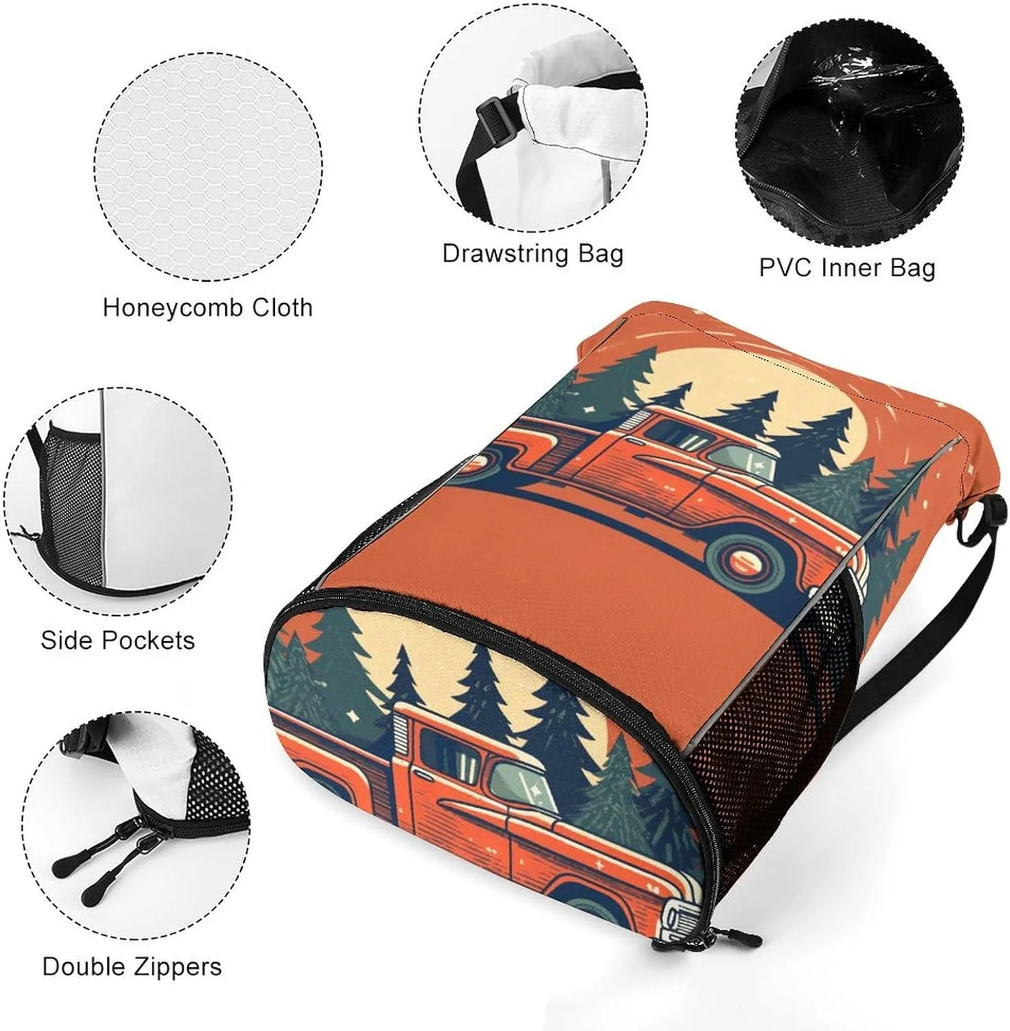 Sports Drawstring Backpack Lightweight Small Gym Bag Red Pickup Truck Carrying Gym Sackpack for Women Men