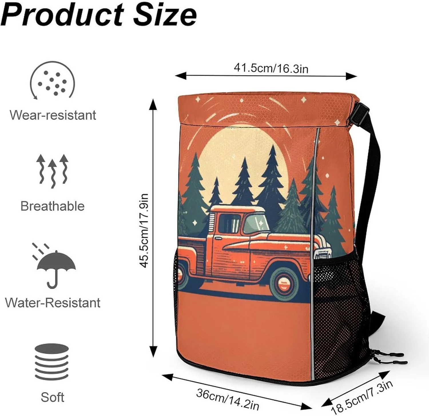 Sports Drawstring Backpack Lightweight Small Gym Bag Red Pickup Truck Carrying Gym Sackpack for Women Men