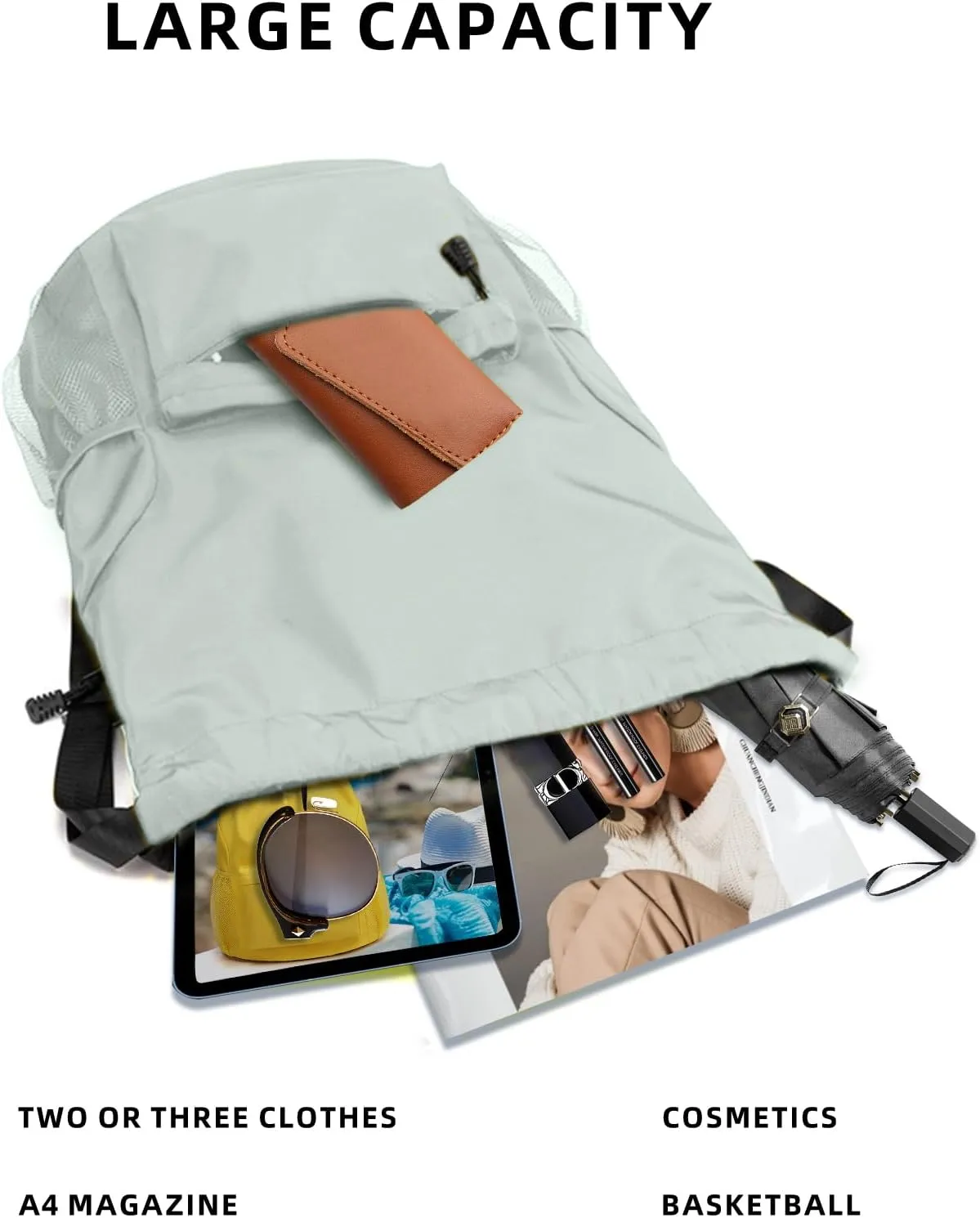 Sports Drawstring Backpack String Swimming Gym Bag Backpack with Shoes Compartment and Pocket for Men Women （light green）