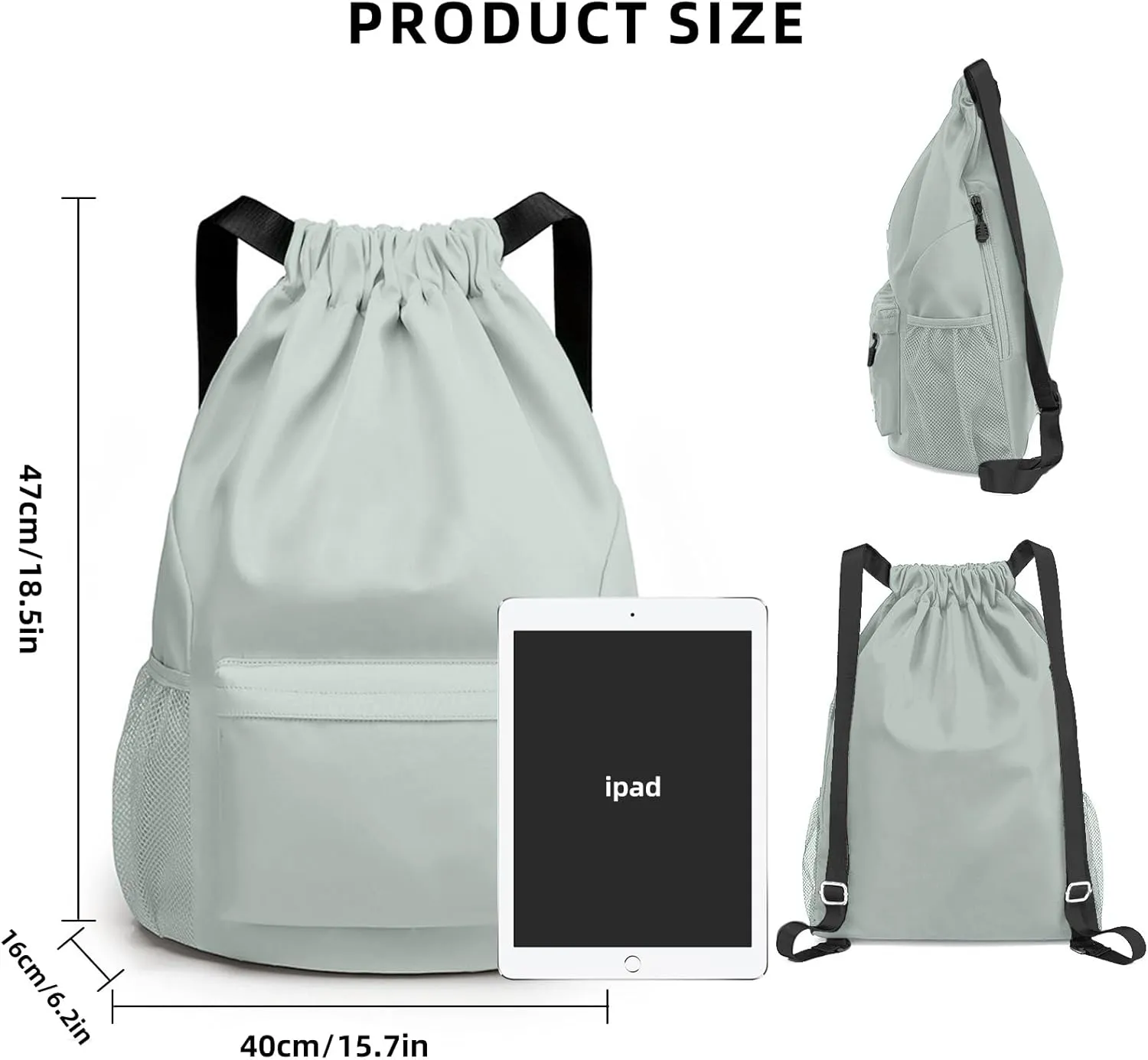 Sports Drawstring Backpack String Swimming Gym Bag Backpack with Shoes Compartment and Pocket for Men Women （light green）