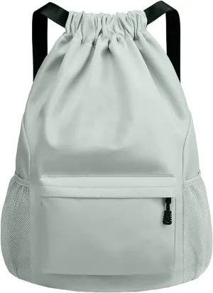 Sports Drawstring Backpack String Swimming Gym Bag Backpack with Shoes Compartment and Pocket for Men Women （light green）