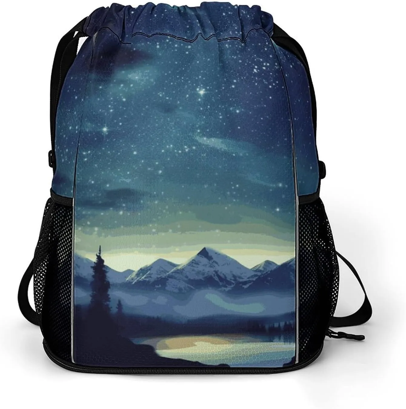 Sports Drawstring Backpack,Celestial Night Sky String Swim Gym Bag with Shoes Compartment Gym Drawstring Bag