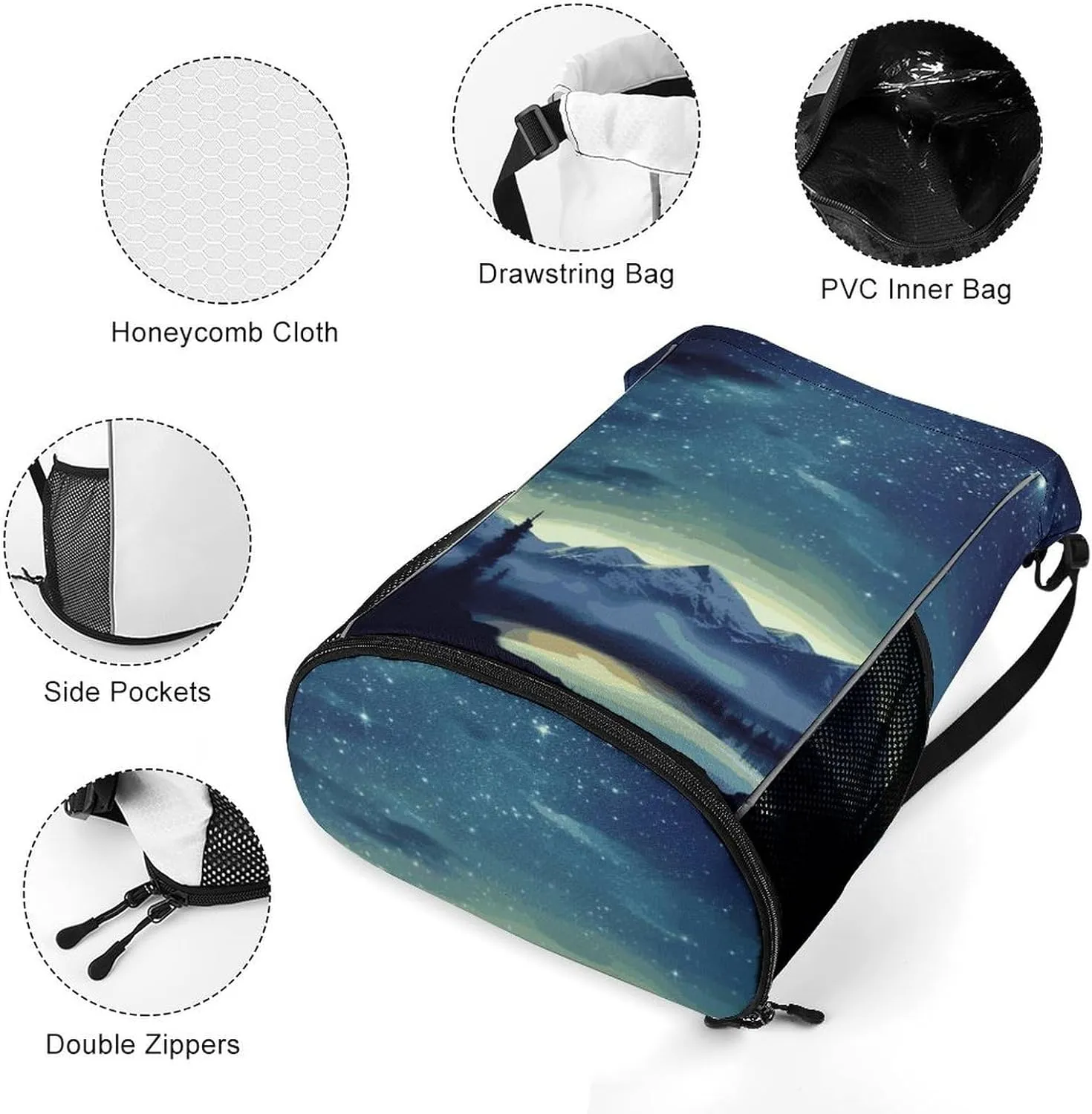 Sports Drawstring Backpack,Celestial Night Sky String Swim Gym Bag with Shoes Compartment Gym Drawstring Bag