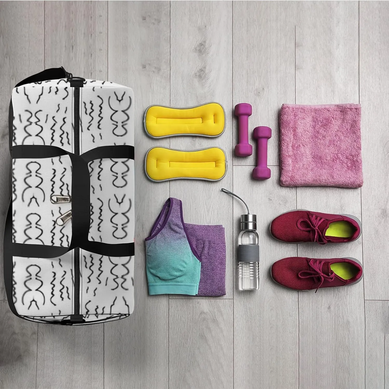 Sports Gym Bag for Women and Men Waterproof Abstract Pattern Line Pattern Duffel Bag Lightweight Carryon Traveling Boarding Gripsack