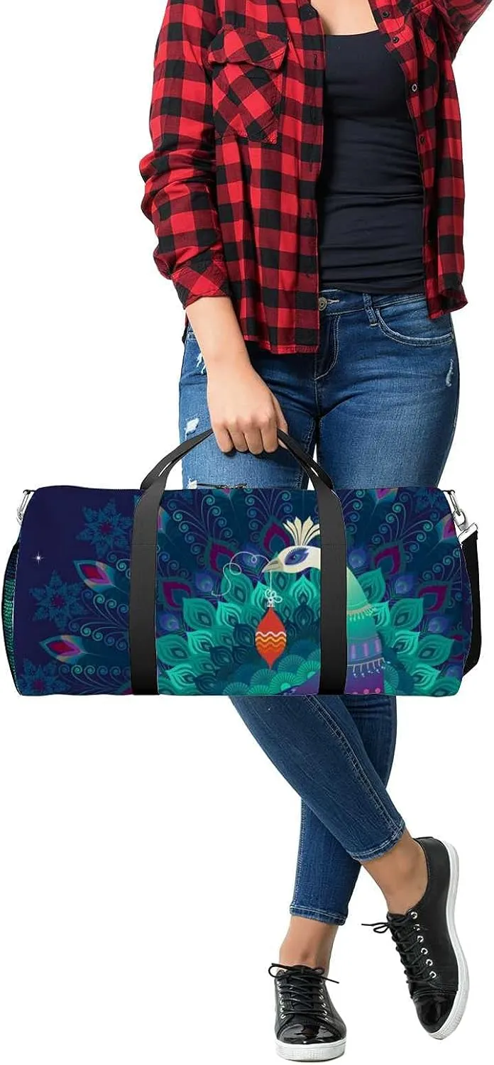 Sports Gym Bag for Women and Men Waterproof Beautiful Colorful Peacock Bird Duffel Bag Lightweight Carryon Traveling Boarding Gripsack