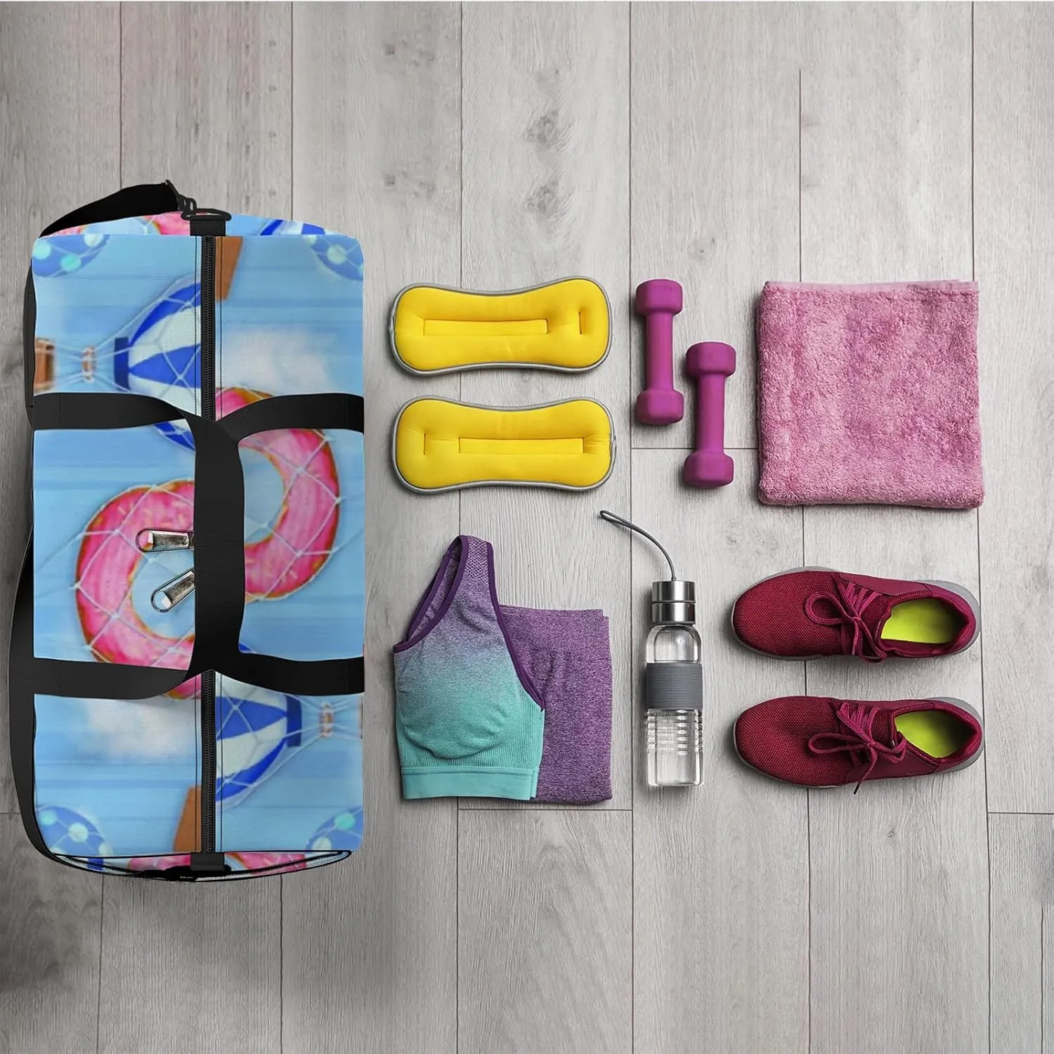 Sports Gym Bag for Women and Men Waterproof Bright Colourful Starry Sky Blue Duffel Bag Lightweight Carryon Traveling Boarding Gripsack