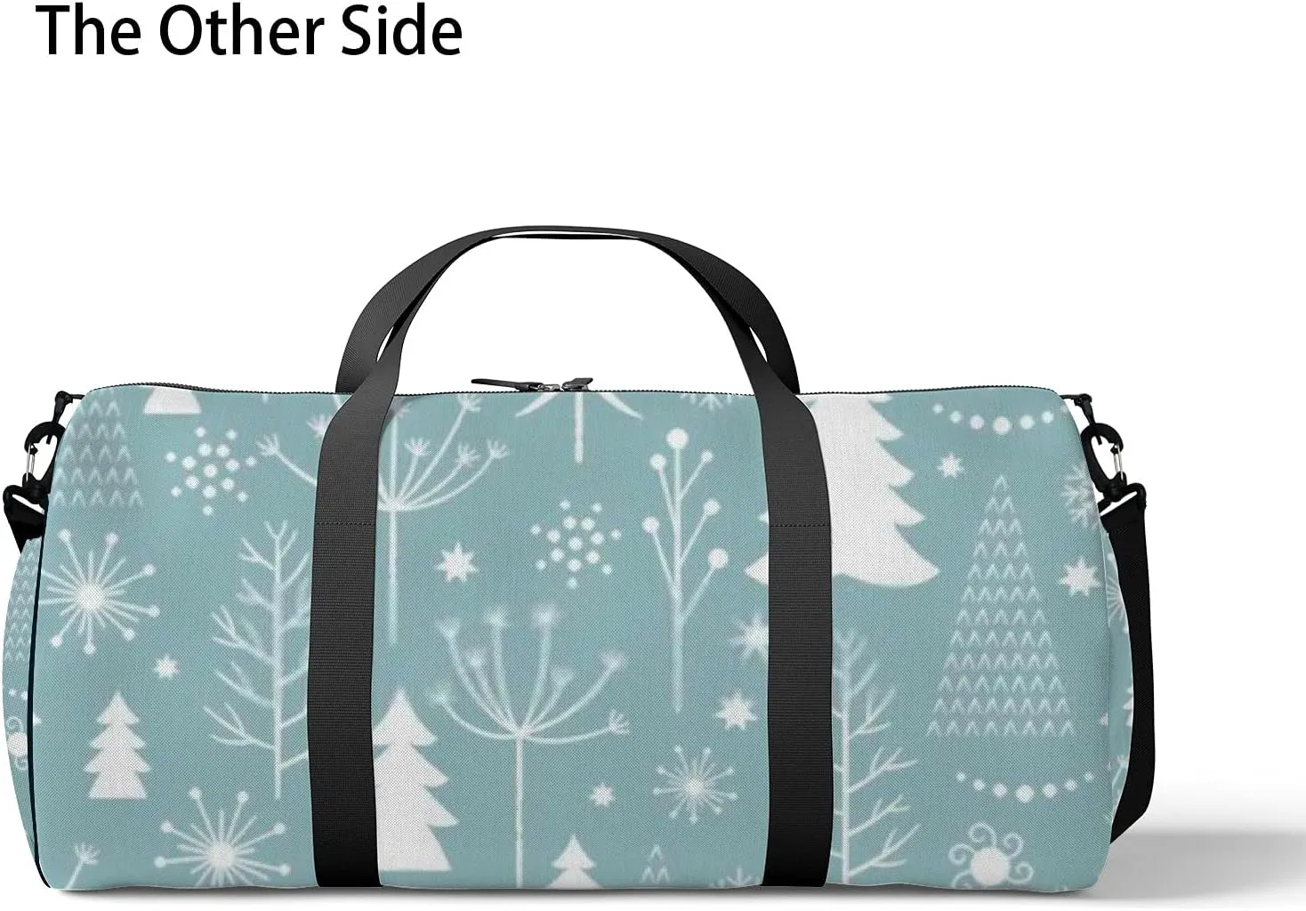 Sports Gym Bag for Women and Men Waterproof Christmas Pattern Blue White Duffel Bag Lightweight Carryon Traveling Boarding Gripsack